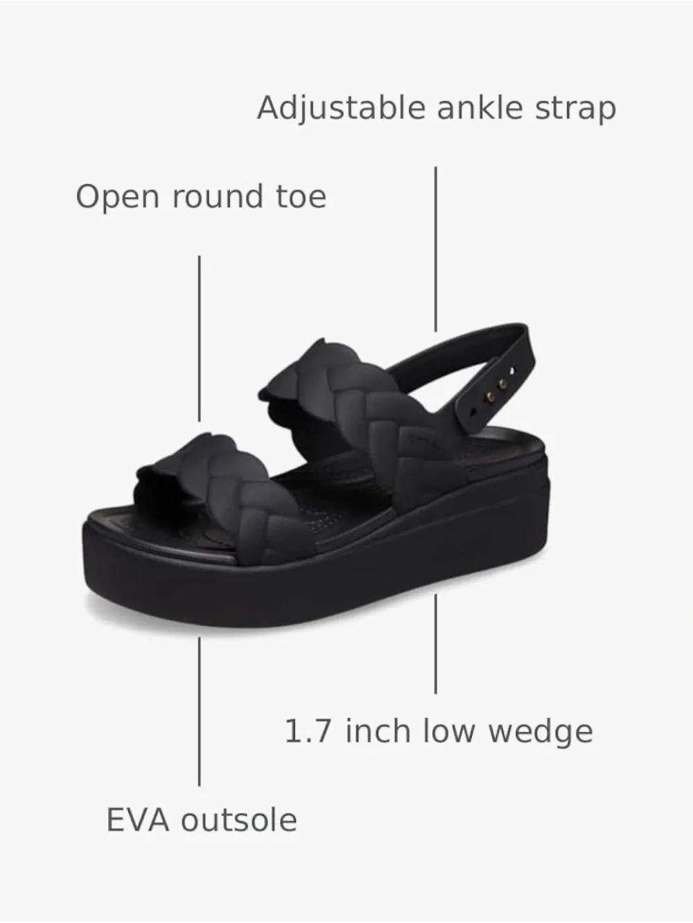 CROCS Women's Black Braided Platform Sandal - Picture 3 of 5